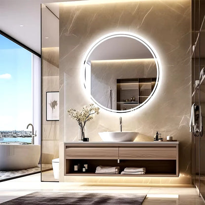 LED HD Smart Bathroom Mirror with Lights Circle Backlit Bathroom Mirror Wall Mounted Illuminated Mirror Advanced Bathroom Mirror