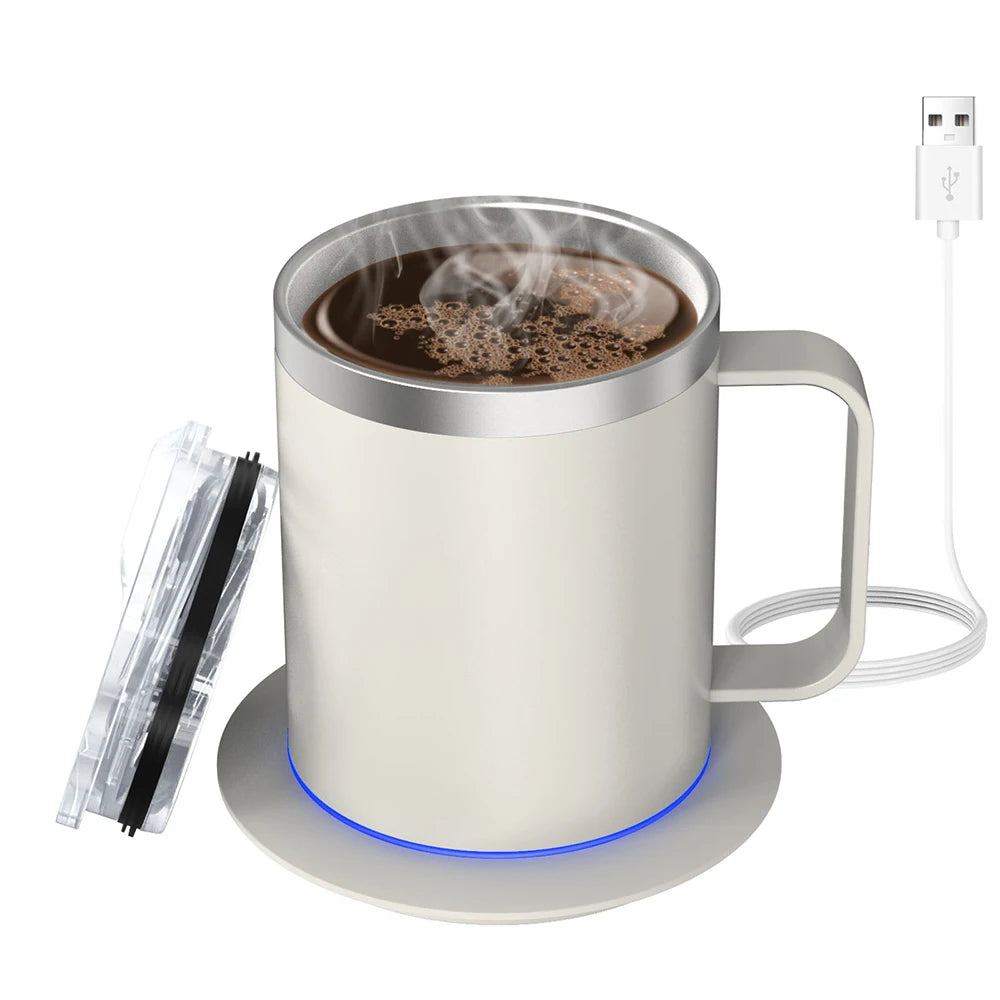 Self-Heating Coffee Mug - 12Oz USB Electric Heated Mug Heat 131-149℉ Smart Warming Travel Mug Double Layer Food Grade Cup Warmer