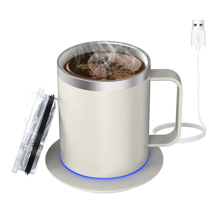 Self-Heating Coffee Mug - 12Oz USB Electric Heated Mug Heat 131-149℉ Smart Warming Travel Mug Double Layer Food Grade Cup Warmer